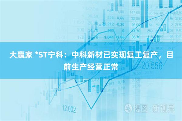 大赢家 *ST宁科：中科新材已实现复工复产，目前生产经营正常